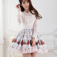 Принцесса Милая Лолита Юбки Оригинальные японские розовые синие Рождественские звезды Принцесса плиссированные Лолита Кружева Короткая юбка GZWY218