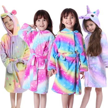 

Children Unicorn Bath Robe For Girls Pyjamas Winter Fleece Bathrobes Kids Nightwear Unicorn Nightgowns Animal Hooded Sleepwear