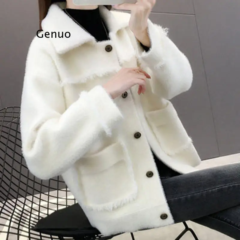 

Женский жакет из искусственного норкового бархата, тонкий однобортный флисовый кардиган, Стильное повседневное Свободное пальто