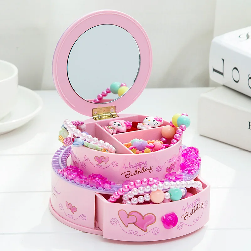 

Creative Cake Decoration Ornaments Music Box Cute Children Desktop Vanity Mirror Jewelry Box Storage Box Storage Rack