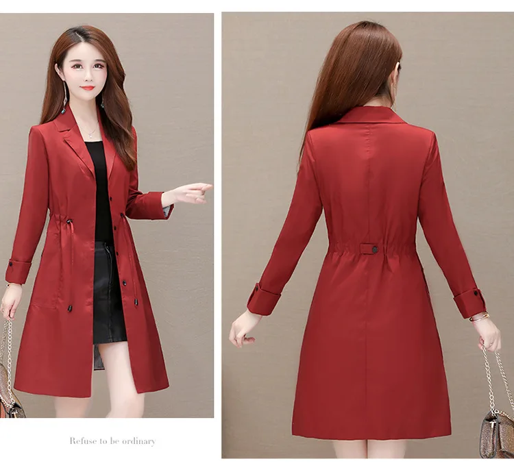 WOMEN'S Windbreaker Women's Mid-length New Style Korean-style Popular Waist Hugging Elegant Suit Collar Large Size Small Co