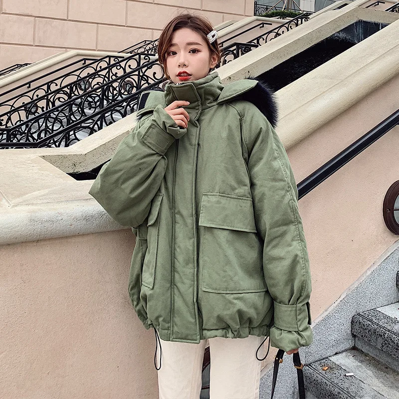 

Main Push Best Friend Workwear Cotton Coat Women's Korean-style Loose-Fit 2019 New Style Warm Large Fur Collar Thick Cotton Over