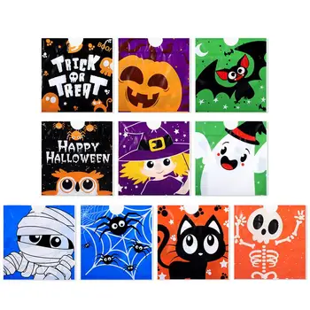 

100pcs Colorful Plastic Halloween Goody Bags Drawstring Pouches Trick Or Treat Bags Candy Holders For Party Favors