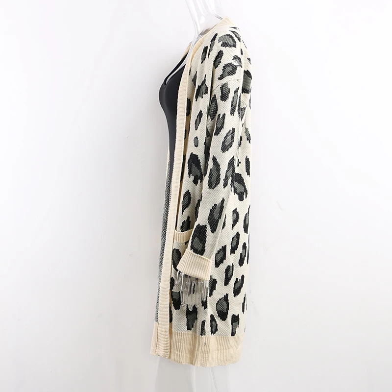 Forefair, повседневный леопардовый кардиган, женское кимоно, осень размера плюс, длинный Зимний вязаный свитер для женщин