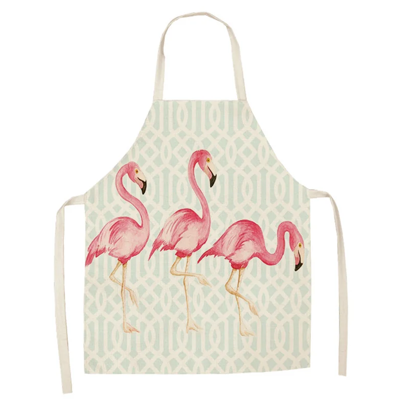 Women Kitchen Apron Cotton Linen Cute Flamingo Sleeveless Chef Cooking Aprons Kitchen accessories 68*55cm 0086
