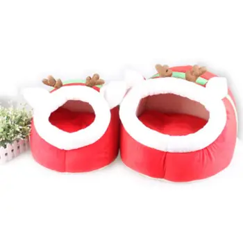 

Christmas Pet House Warm Puppy Bed With Removable Cushion Pad Kennel Kitten Nest Tent House For Dog Cat