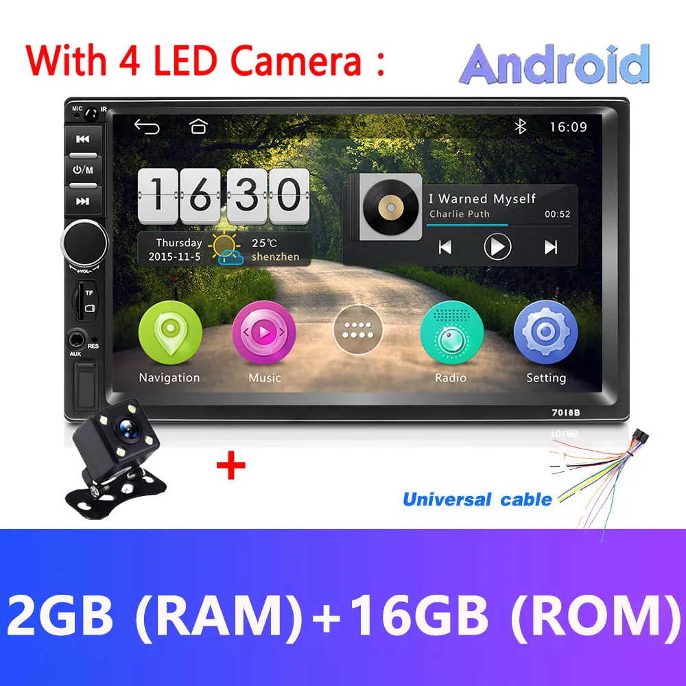 Type3 And 4LED Light Podofo Android Автомагнитола " 2 Din 2 ГБ+ ПЗУ 32 Гб мультимедийный плеер Авто Стерео Зеркало Ссылка FM MP5 2din Кассетный рекордер - Цвет: Type3 And 4LED Light