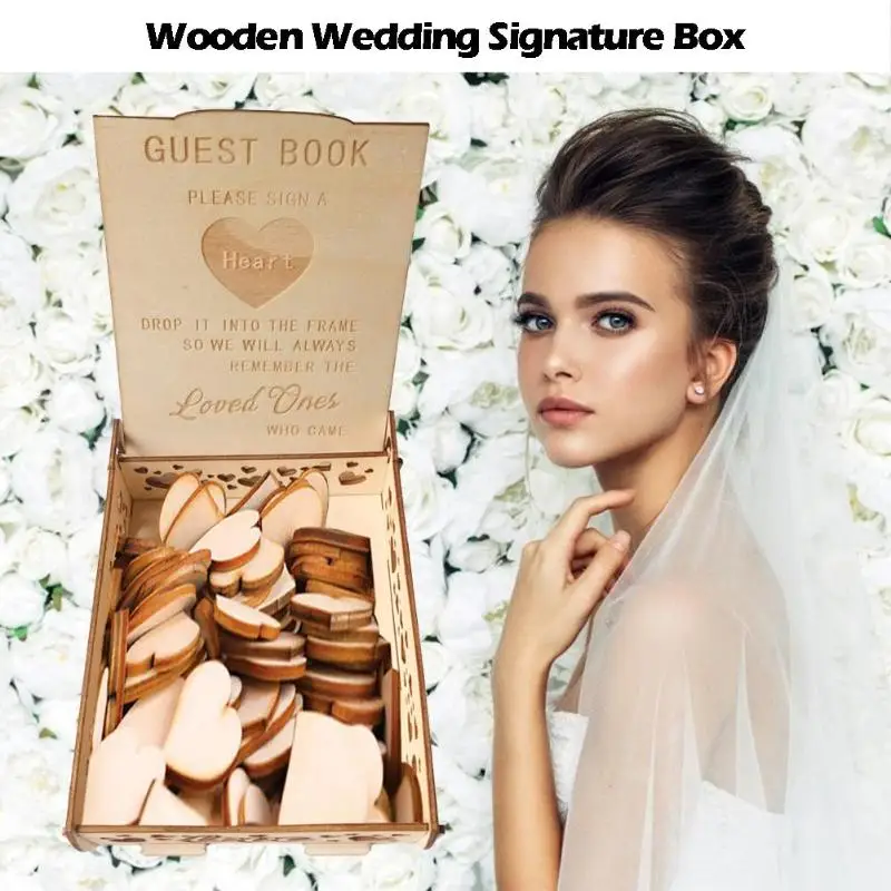 

Unique Rustic Sweet Wedding Guest Book Wooden Hearts Drop Box Delicate Necessary Household Wedding Decoration Supplies
