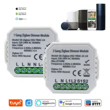Tuya Smart Home Zigbee Dimmer Schalter Modul 1/ 2 Gang 220-240V Mit Neutral 2 Weg Wireless control Arbeitet Mit Alexa Google Hause