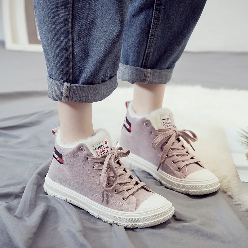 

Lightning 2019 Winter plus Velvet Canvas Shoes Women's Casual Northeast Warm Short Boots INS Students Flat Skateboard Shoes Fash