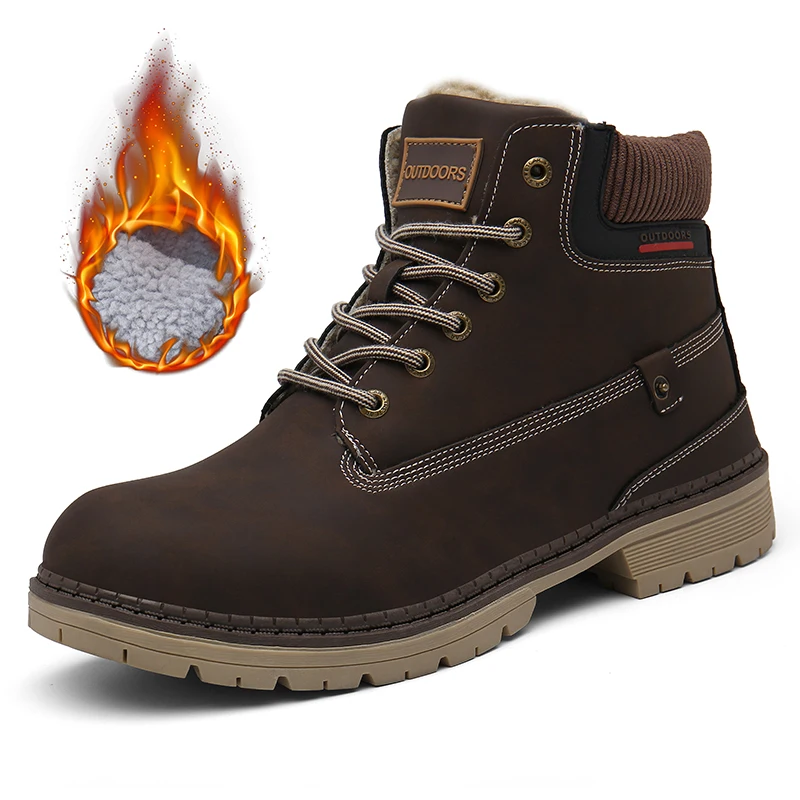 

Winter Shoes Men Warm Snow Boots Man PU Leather Male Ankle Boots Men Outdoor Thick Bottom Tooling Boots Booties Big Size
