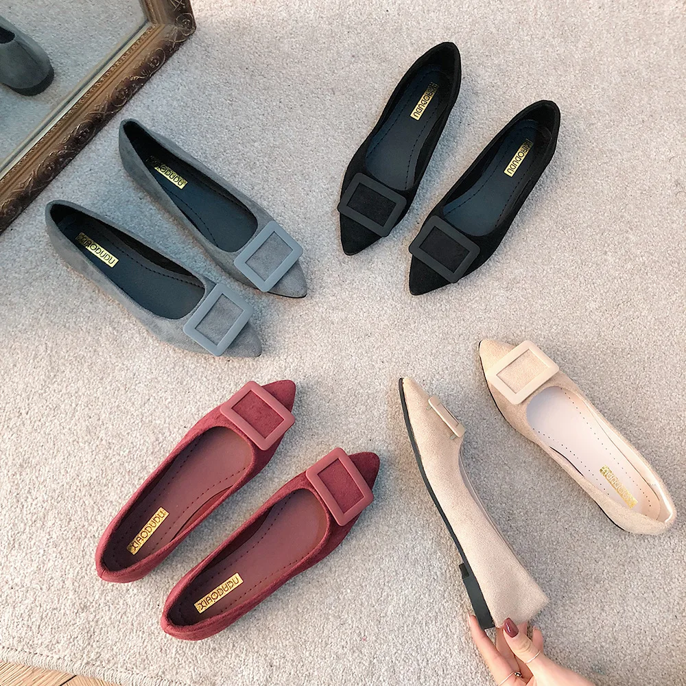 

Pointed Flat Sole Women's Spring 2020 Square Buckle Shallow Mouth Work Shoes Set Foot Women's Ballet Flats