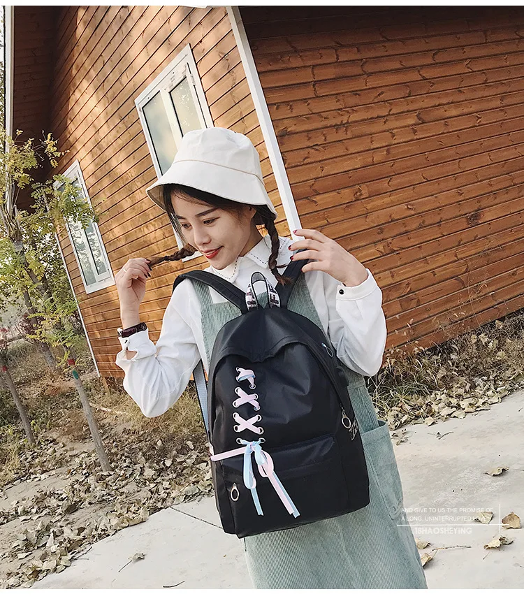 Cross Border for Oxford Cloth Backpack Women's Fashion Korean-style Casual WOMEN'S Bag Middle School Students School Bag Ribbon