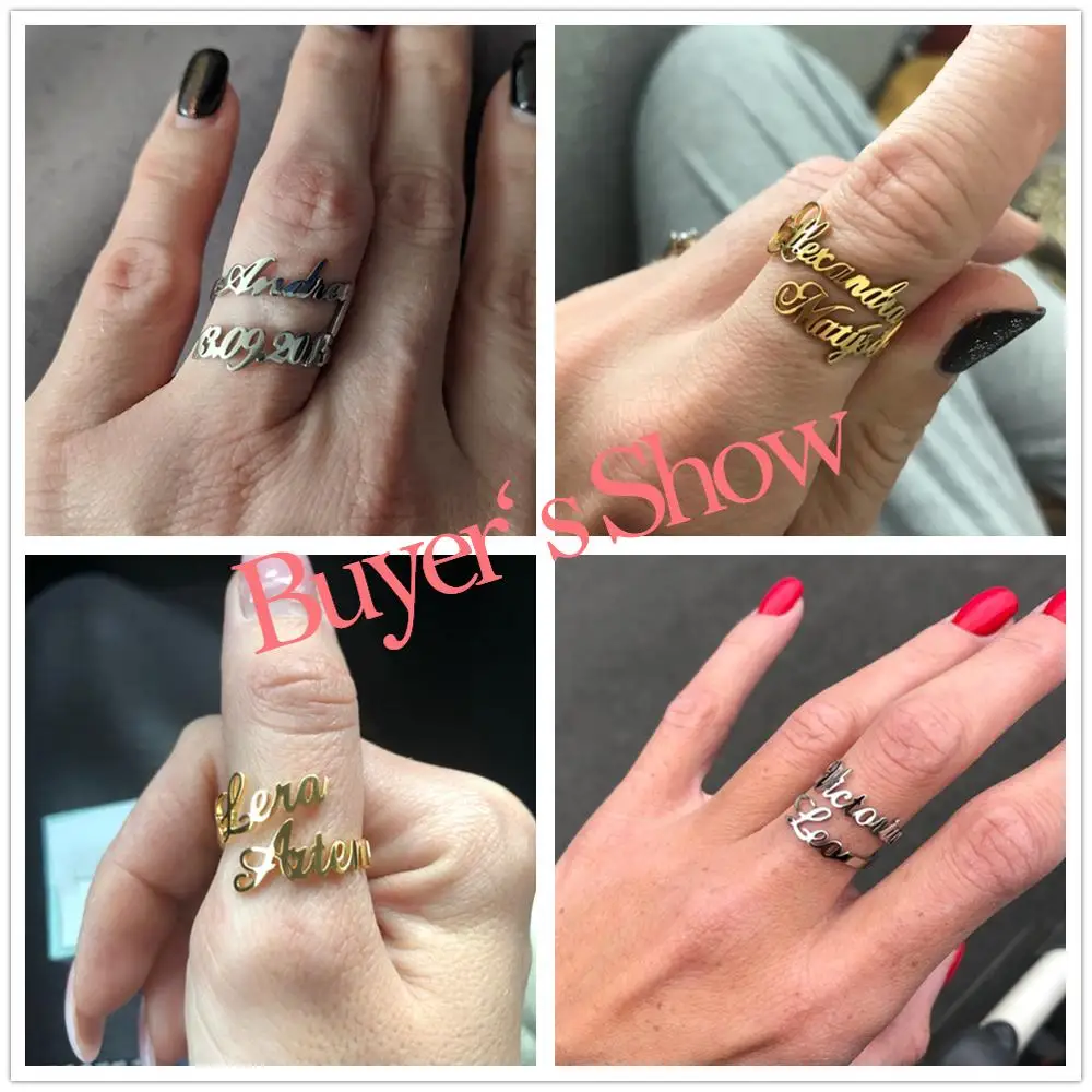Teamer Family Ring for Men Women Custom Double Name Ring Personalized Jewelry Stainless Steel Adjustable Couple Mother Baby Gift - Image 2