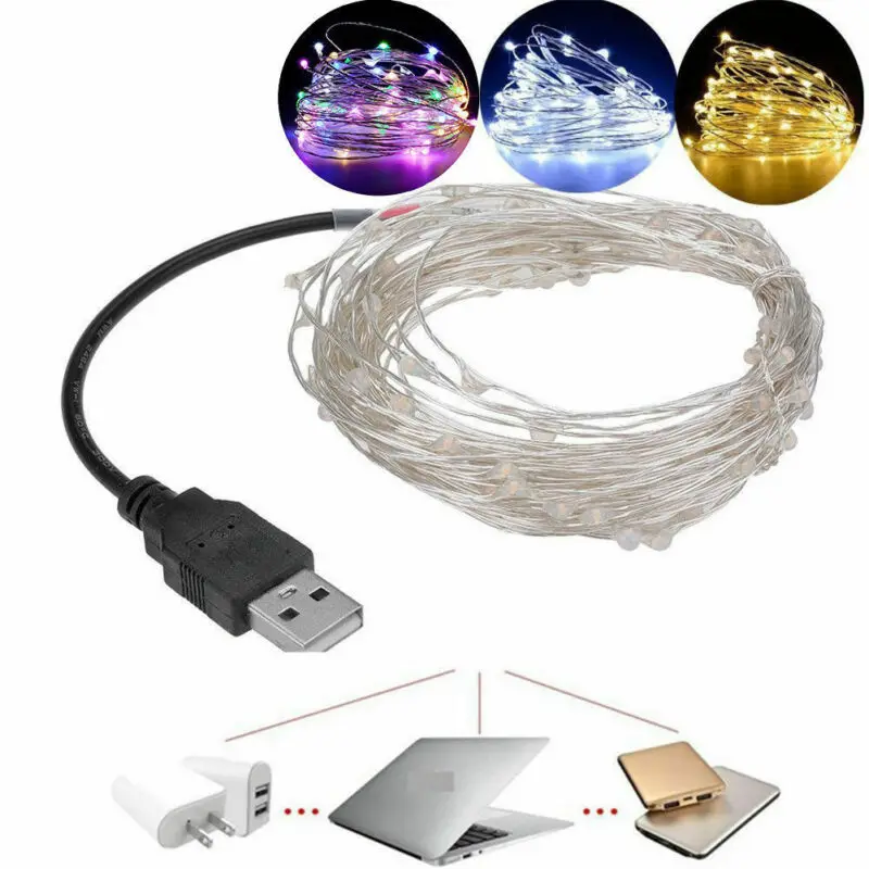 USB Plug In 100 LED DIY Micro Copper Wire String Lights Party Static Fairy Light Home Decoration