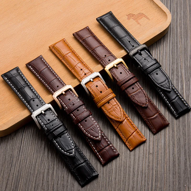 

2019 New men Calf Leather Watchbands Crocodile Pattern Strap 12mm~24mm Waterproof Belt Stainless Steel Pin Buckle Watch Band
