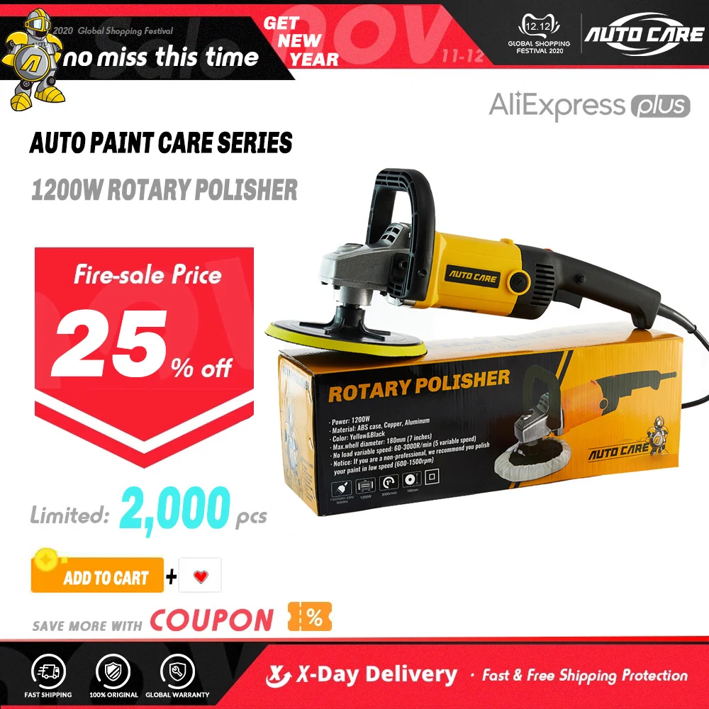 US $49.57 Rotatory Car Polisher 180mm Disc Orbital Variable Speed 3000rpm M14 Electric Floor Polisher Paint Care Tool Polishing Machine