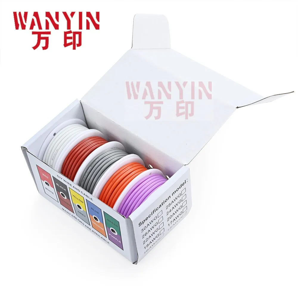 고품질 슈퍼 부드러운 실리콘 와이어 및 케이블 가정용 DIY 5 색 혼합 상자 와이어 주석 도금 순수 구리