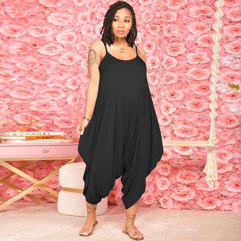 

Женские Мешковатые комбинезоны без рукавов на бретелях-спагетти, уличная одежда, повседневные однотонные Плиссированные Свободные Комбин...