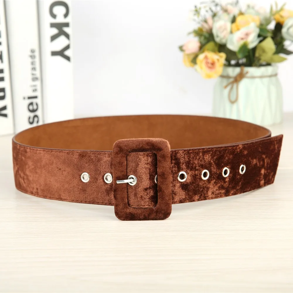 Colle Store Women Fashion Waistband For Dress Wide Belt Adjustable Belts Velvet Belts For Women 5cm Black Flannel