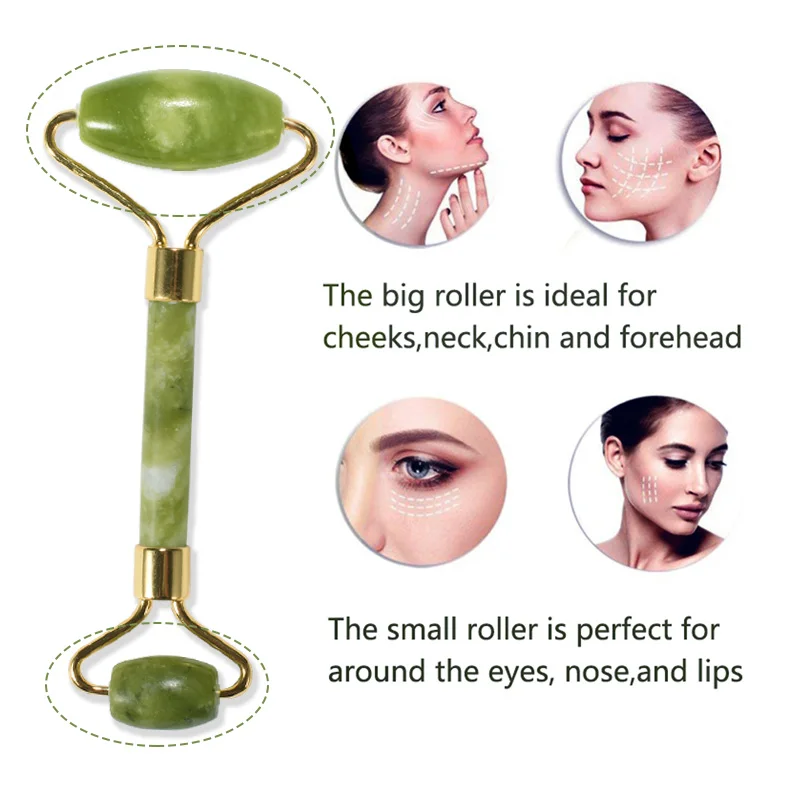 

Facial Jade Push Massageador Face Lift Tools Natural Jade Roller Face Massager Skin Care Double Head Facial Beauty Massage Tool