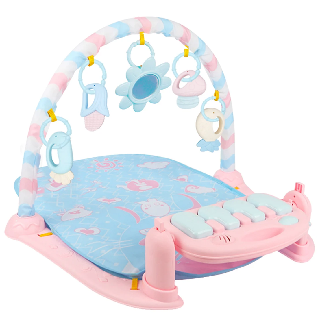 

Baby Bell Ligh Music Blanket Foot Piano Exercise Frame Shell Pedal Piano Infant Develop Early Education Gym Pad Toy - Pink Blue