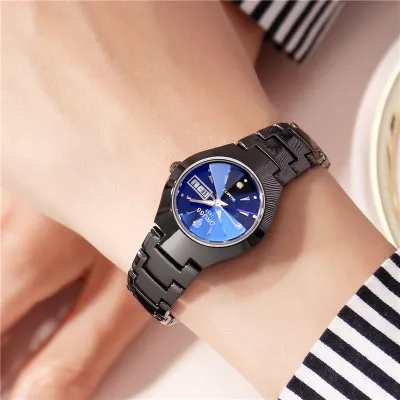 2021 Fashion Korean Style Watches for Women Alloy Simple 30M Waterproof Personality Quartz Calendar Ladies Luxury Wrist Watch Blue glass