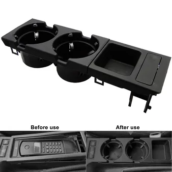 

Center Console Car Accessories + Coin Storage Box Plastic Kit Cup Holder Set Black Saving Space Tray Drink Bottle For BMW E46