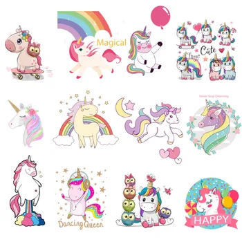 

Cute Unicorn Patch Cartoon Iron On Transfer For Clothing Rainbow Happy Heat Transfer Thermo Sticker On Clothes Applique Vinyl