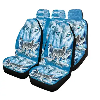 

1/2/7pcs Car Seat Cover Front Seat Covers 3D Wolf Printed Snow Wolf Mesh Sponge Cushion Cover Interior Accessories Universal