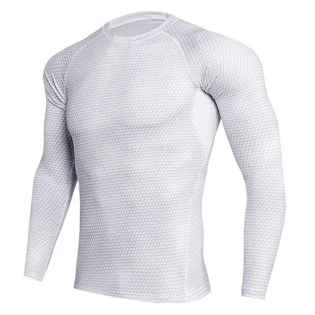 White-t-shirt 2 шт. фитнес компрессионный костюм Мужская футболка с длинными рукавами змея Джерси+ Фитнес Термобелье леггинсы - Цвет: White-t-shirt