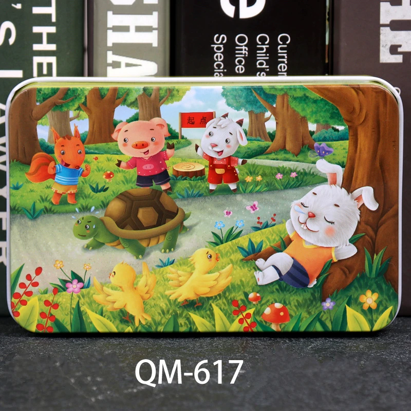 60 штук, деревянные игрушки-головоломки с железной коробкой, мультяшные персонажи животных, деревянные пазлы, развивающие игрушки, детские игрушки на день рождения, подарок - Цвет: QM-617