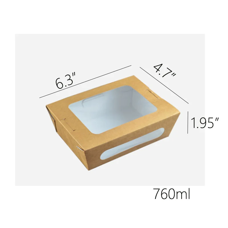 ZEQIU коричневая бумажная упаковочная коробка одноразовый прозрачный skylight контейнер для фруктового салата(760 мл/970 мл/1470 мл - Цвет: 760ml  50sets