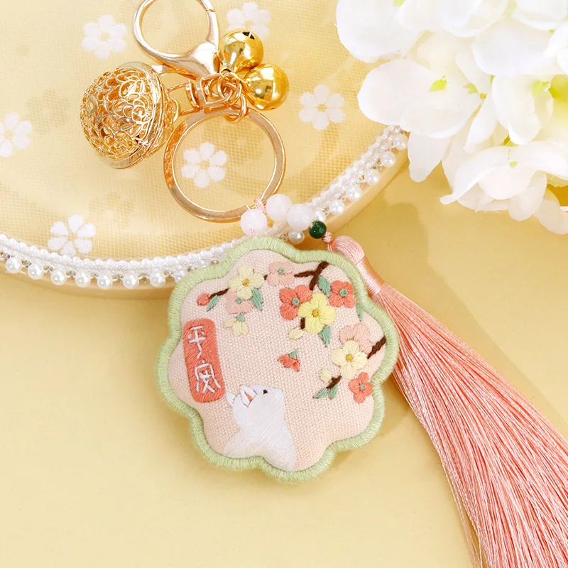 Omamori Cross Stitch Kits Diy Peace Sign Embroidery Hand Made Key Holder Protective Talisman Stitching Accessories Pouch Antique