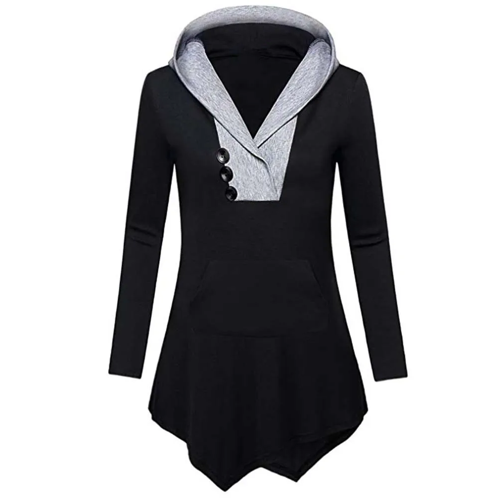 

Oversize Double Hooded Sweatshirt Women Long Sleeve Autumn Spring Coat Patchwork Pocket Zipper Hoodie Plus size