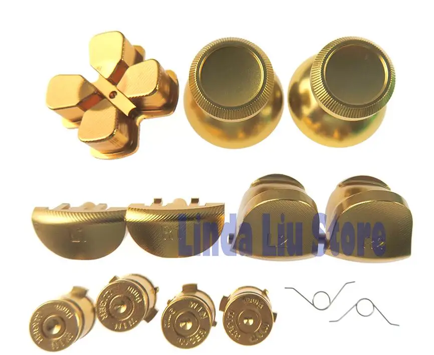 10sets Metal L1 R1 L2 R2 Dpad Bullet Buttons thumbstick cap Aluminum Button with spring for PS4 Controller JDM001 JDS011 - Цвет: gold