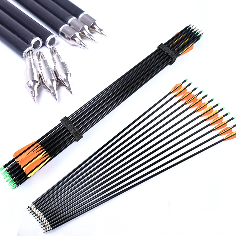 

6/12/24pcs Archery 30Inch Spine500 Replaceable Arrow Bolts Fiberglass Arrow For Recurve/Compound Bow Hunting