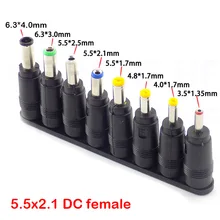 8 em 1 5.5X 2.1 MM DC power jack plug adapter feminino Conectores para 6.3 6.0 5.5 4.8 4.0 3.5 2.5 2.1 1.7 1.35 Masculino adaptador Dicas
