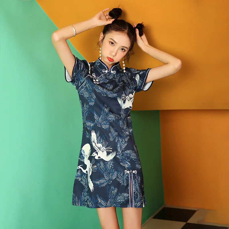 

Summer Harajuku Women Chinese Style Cheongsam Dress Elegant Vintage Robe Modern Fashion Femme Qipao Vestido Chino Clothing China
