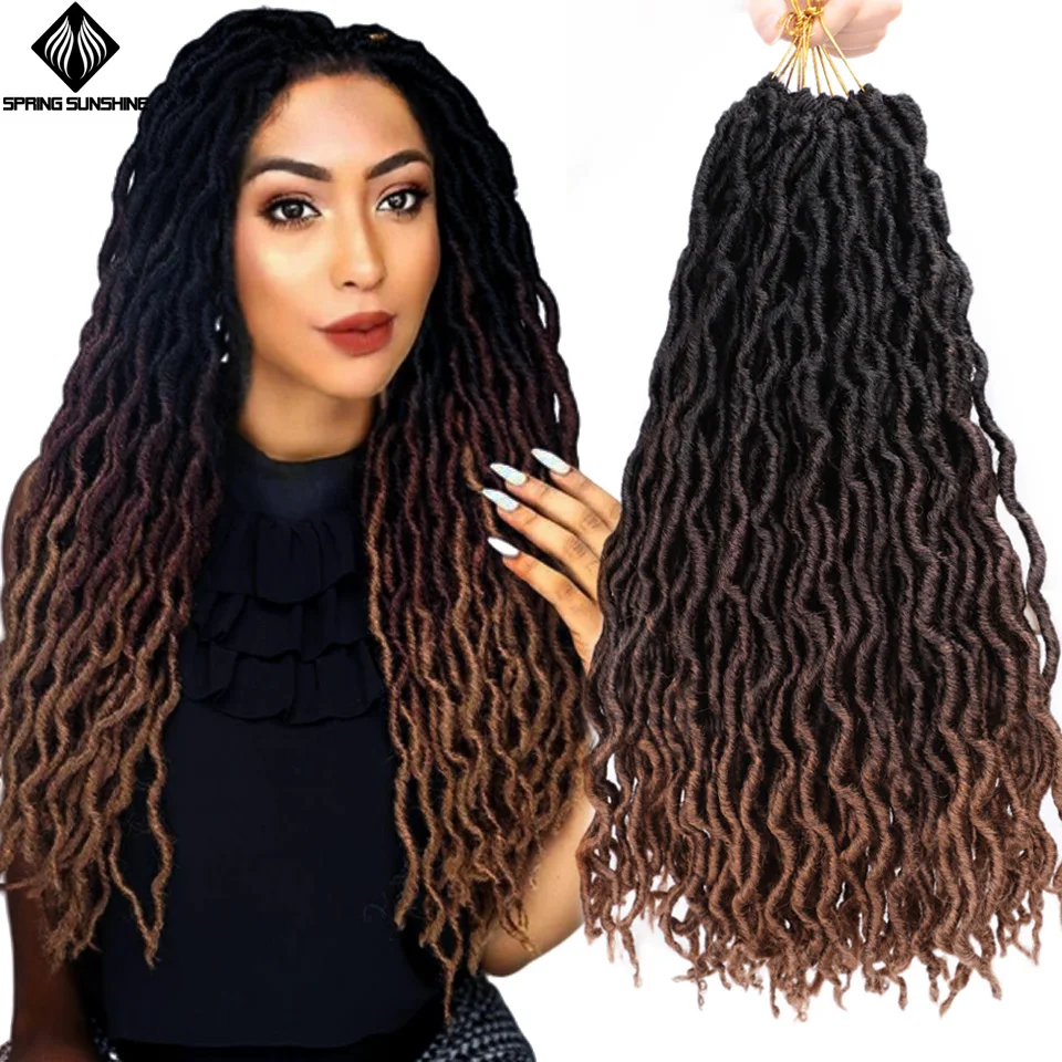 Весна Солнечный свет Синтетический Nu Locs 12 18 дюймов богиня Faux Locs Curly вязание крючком волосы Exntension для черных женщин косы волос плетение