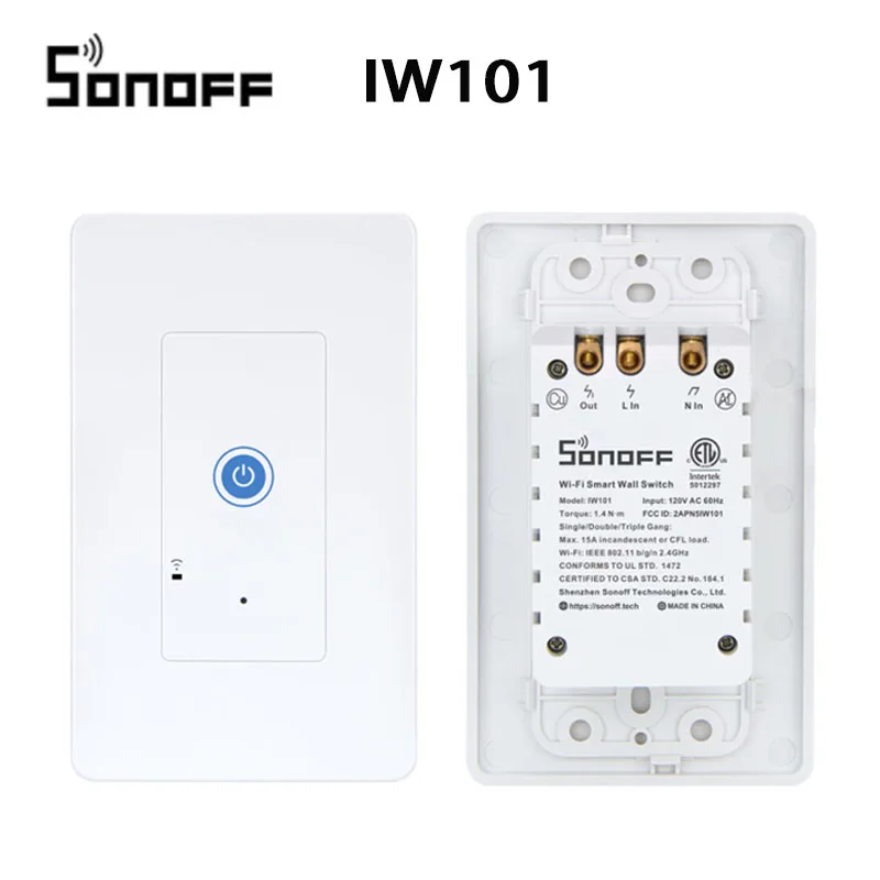 IW101TPB 1PCS Интеллектуальный выключатель света Sonoff TX нам IW100/IW101 стены Wifi умный сенсорный переключатель 15A с вилкой формата US работать через EWeLink Поддержка Alexa Google Home IFTTT - Комплект: IW101TPB 1PCS