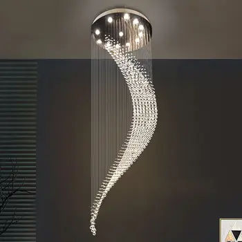 

Modern Large Spiral Staircase Ceiling Chandelier LED Lighting Moon Long Crystal Chandeliers Villa Hall Hanging Line Lamp