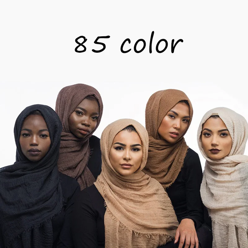 

1pc crinkle cotton hijab scarf women's shawls long wraps soft solid colors big pashmina popular muffler scarves 87colors 180*100