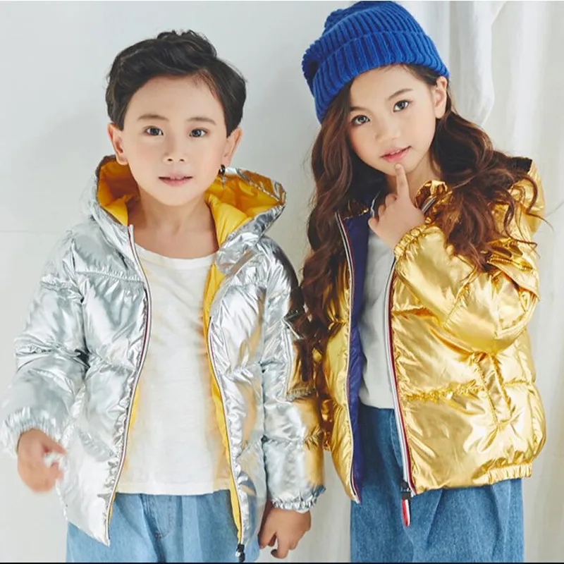 

Boys Girls Coats Winter Jacket Kids Down Cotton Coat Waterproof Snowsuit Gold Silver Jacket Hooded parka Mickey Girls Down Coats