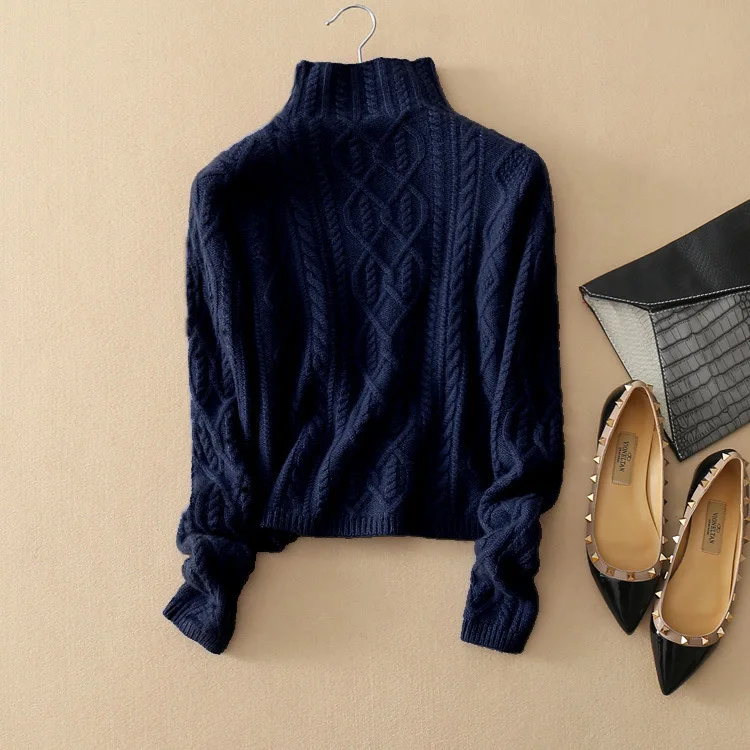 

2018 WOMEN'S Dress Autumn And Winter New Style niu hua Half-Turtle-Neck WOMEN'S Sweater Pullover Thick Loose-Fit Cashmere Wool K