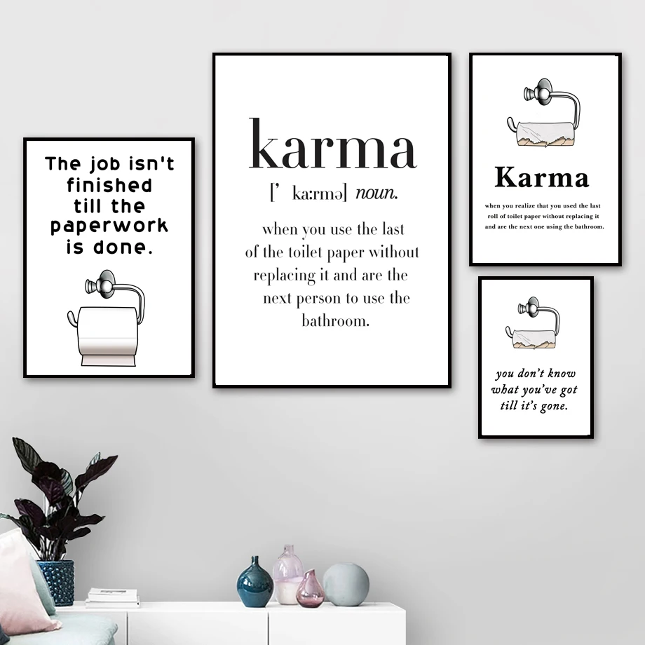 Toilet Paper Karma Nordic Posters And Prints Canvas Painting Wall Art Pictures For Bathroom Scandinavian Home Decor | Дом и сад