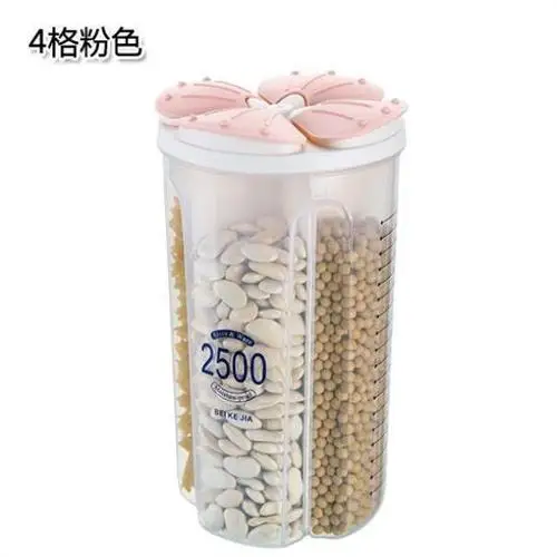 Отдельные прозрачные бутылки для хранения зерна бытовые кухонные пищевые влагостойкие Герметичные банки сухой контейнер для крупы wy120401 - Цвет: 4 grid pink