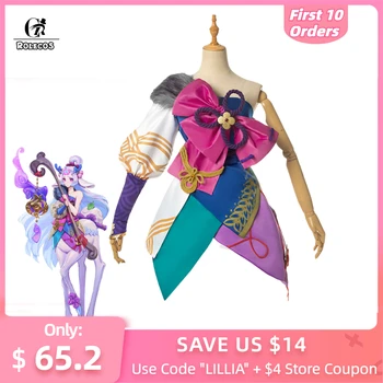 

ROLECOS LOL Spirit Blossom Lillia Cosplay Costume Game LOL Lillia Cosplay Costume Sexy Women Halloween Top Skirt Ears Full Set