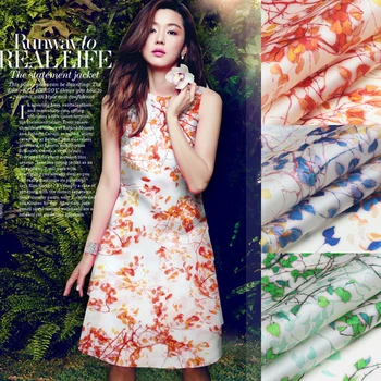 

PRINT SILK ORGANZA SATIN FABRIC 135cm width 14momme Leaves Printing Silk Tissue for Sewing Autumn Party Dress Women