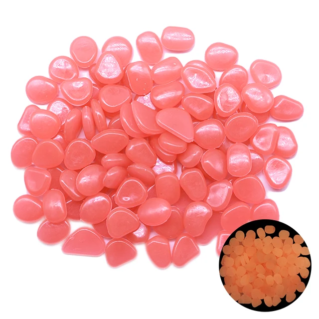 200Pcs Luminous Stone Glow In Dark Garden Pebbles Glow Stones for Outdoor Lawn Walkways Home Decoration Fish Tank Aquarium Rocks Light orange